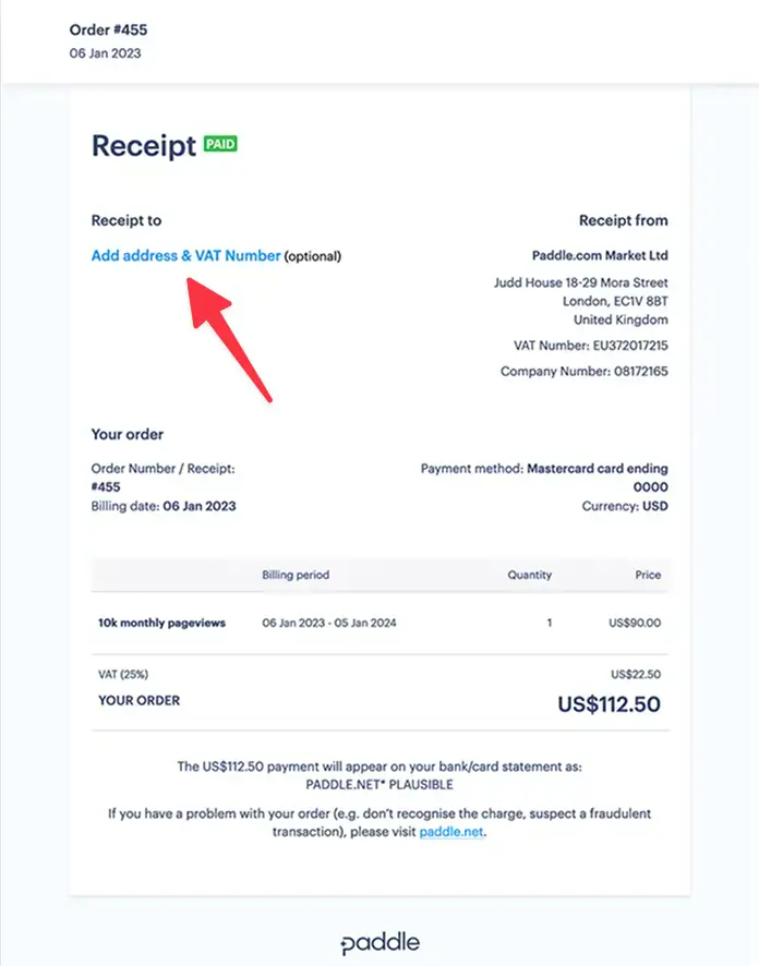 Edit invoice to add business details